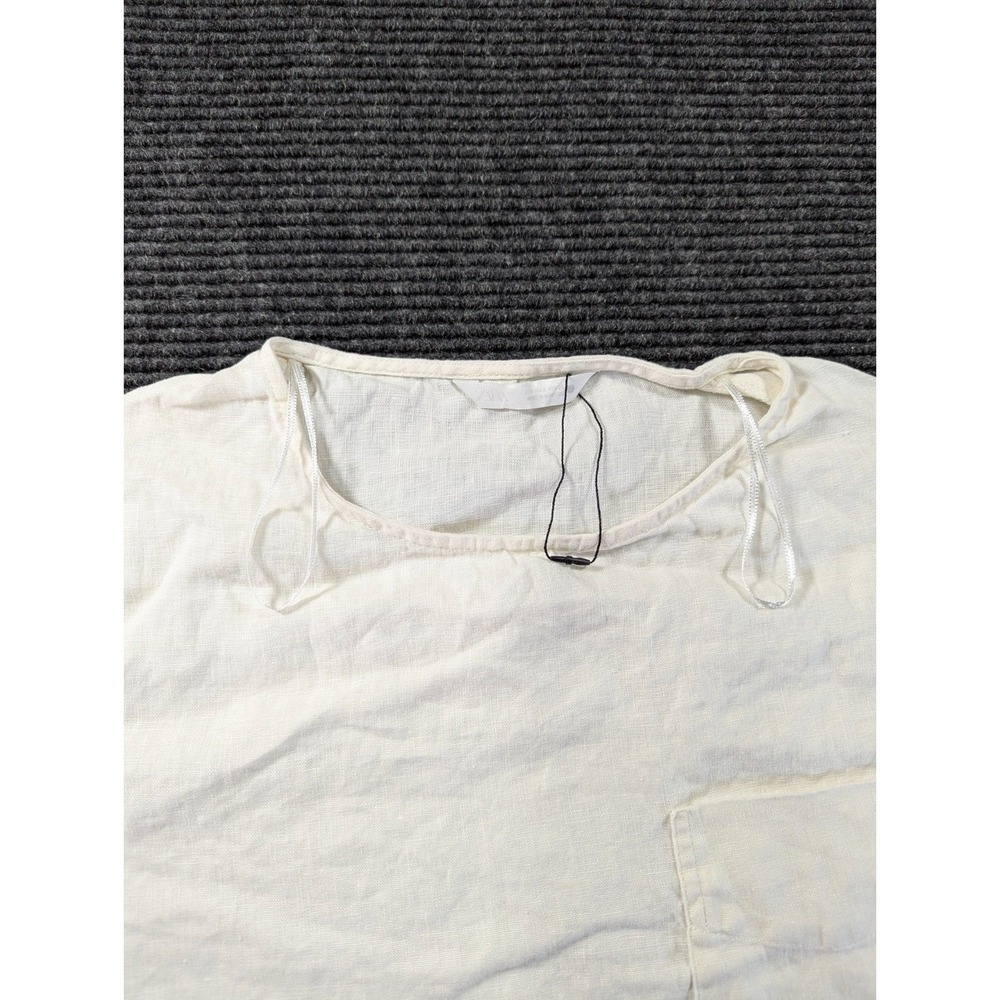 Zara Blouse Top Womens Small Cream Linen Chest Pocket Split Hem Cuffed Sleeve - Picture 5 of 14